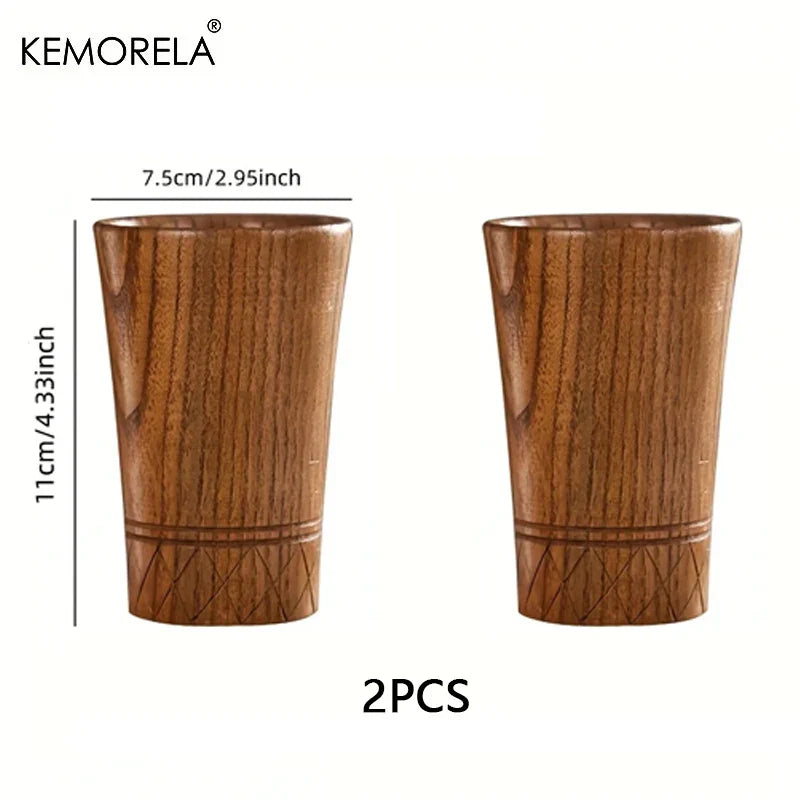 DecorBites™ Handmade Natural Wooden Tea Cups - Set of 2 | Japan Style Cups for Tea, Coffee, Beer, Milk, Water