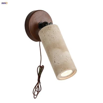 DecorBites™ LED Wall Sconce Iron Rotate Kitchen Bedroom Hallway Yellow Travertine Wood Mirror Light