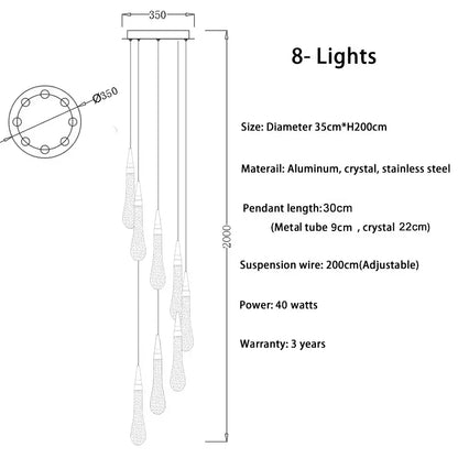 DecorBites™ Gold Drop Design LED Crystal Chandelier for Staircase & Lobby
