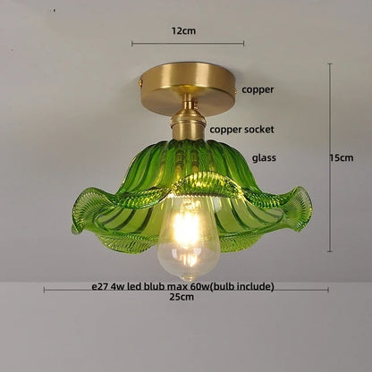DecorBites™ Green Flower Glass Copper Ceiling Light - Nordic Modern LED, Living Room Bedroom Hallway Fixtures