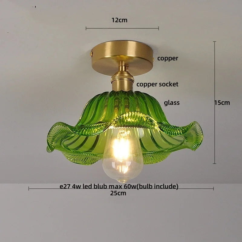 DecorBites™ Green Flower Glass LED Ceiling Light Fixture - Nordic Modern Design