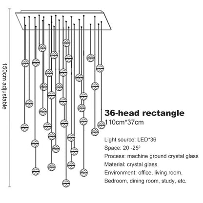 DecorBites™ Crystal Ball Chandelier Pendant Light for Staircase Hallway Bar Décor