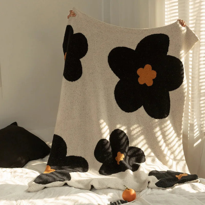 DecorBites™ Korean Kawaii Flower Blanket: Soft Carpet for Bedroom, Sofa, Office - Single Tapestry Throw Blanket