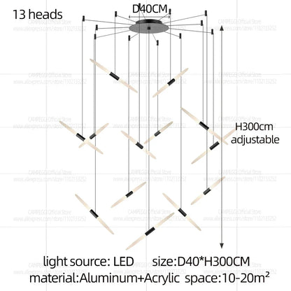 Modern Black Multi-Light Stairwell Pendant Light