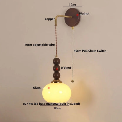 DecorBites™ LED Wall Lights Walnut Wood Glass Adjustable Bedside Lamp