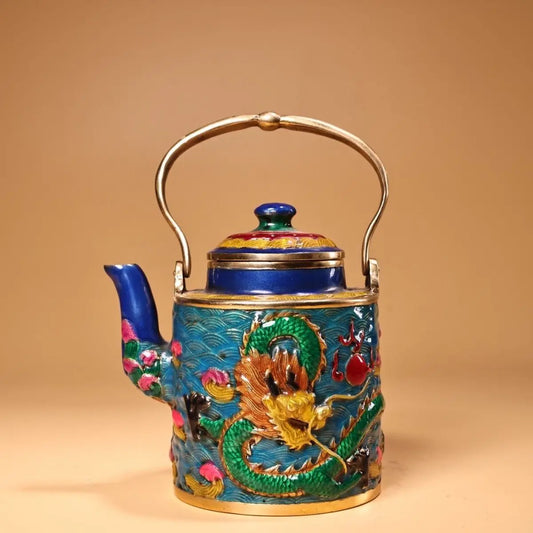 DecorBites™ Dragon Cloisonné Enamel Pan: Hand-painted and Gilded Copper, Chinese Style