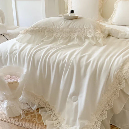 DecorBites™ French Wedding Lace Ruffles Bedding Set