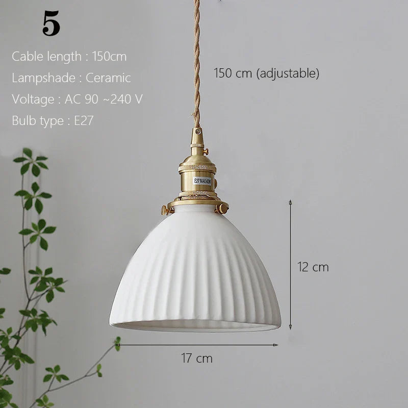 Japanese Ceramic Pendant Light With Copper Finish
