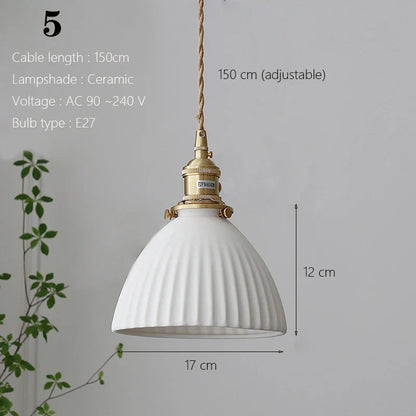 Japanese Ceramic Pendant Light With Copper Finish