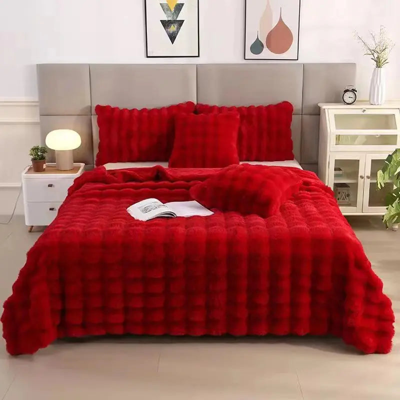 DecorBites™ Cozy Faux Rabbit Velvet Blanket for Office Nap – Twin Size Luxurious Solid Color Woolen Blanket