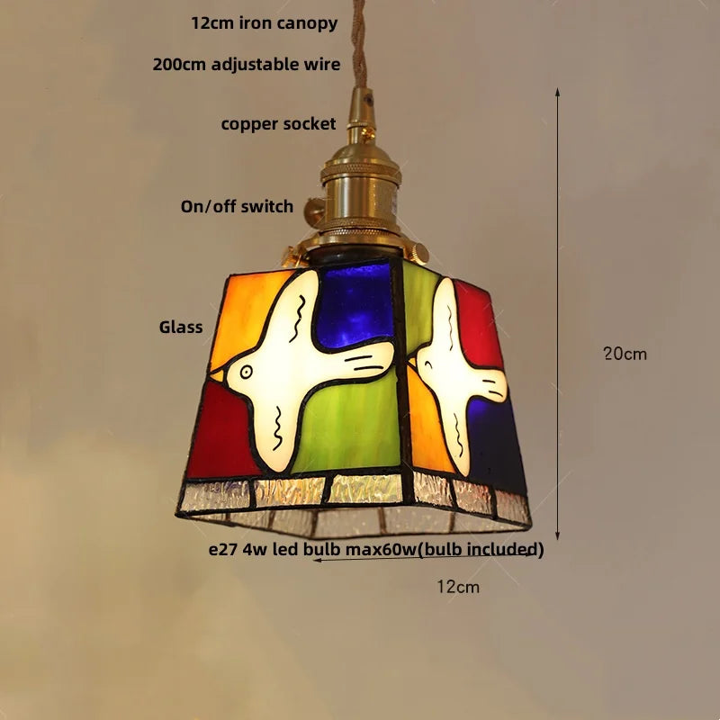 DecorBites™ Colorful Glass Magic Cube LED Pendant Lights Tiffany Style Wood Hang Lamp
