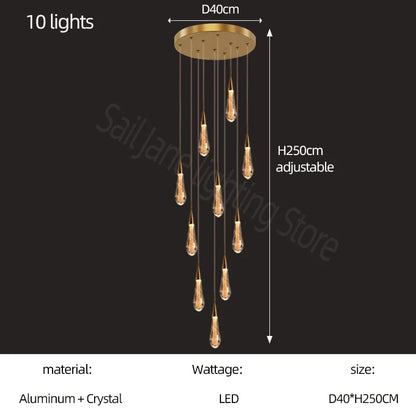 DecorBites™ Gold Crystal Chandelier for Modern Living, Dining & Stair Lighting