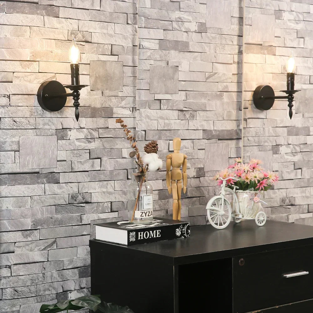 DecorBites™ Iron Art Wall Lamp: Retro Black Candle LED Sconces for Living Room, Bedside & Corridor