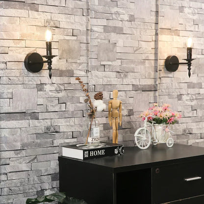 DecorBites™ Iron Art Wall Lamp: Retro Black Candle LED Sconces for Living Room, Bedside & Corridor