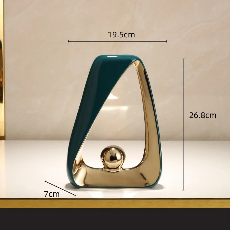 DecorBites™ Geometric Triangles Golden Ball Skeleton Sculpture: Abstract Home Decor Figurine