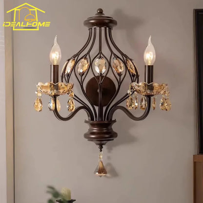 DecorBites™ Crystal Candle Wall Lamp LED E14 Iron Art Living Room Bedroom Bar