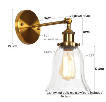 DecorBites™ Industrial Clear Glass Wall Sconce Light for Stair, Foyer, Bedroom.