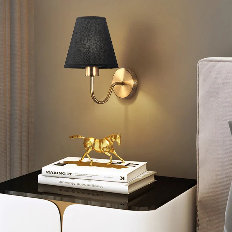Gold Fabric Wall Lamp Vintage-Inspired Linen