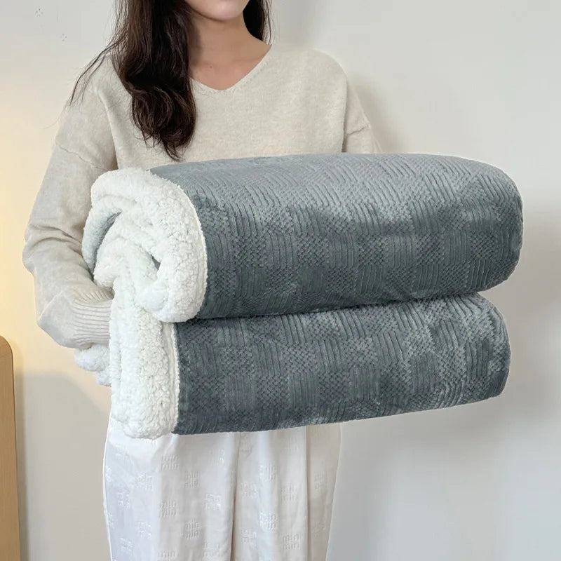 DecorBites™ Cozy Lamb Wool Blanket: Soft Warm Shawl for Office & Sofa, Striped & Solid Colors