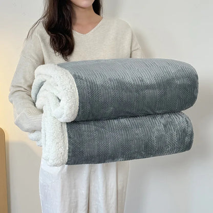DecorBites™ Cozy Lamb Wool Blanket: Soft Warm Shawl for Office & Sofa, Striped & Solid Colors