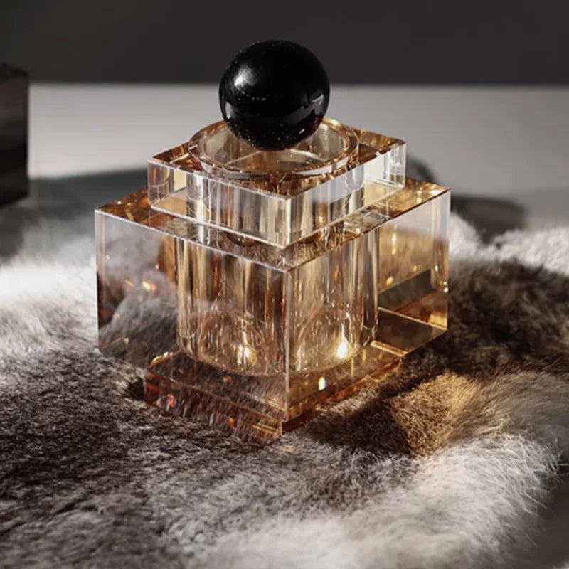 DecorBites™ Geometric Crystal Storage Jar: Clear Cubic Square Container for Home Decoration