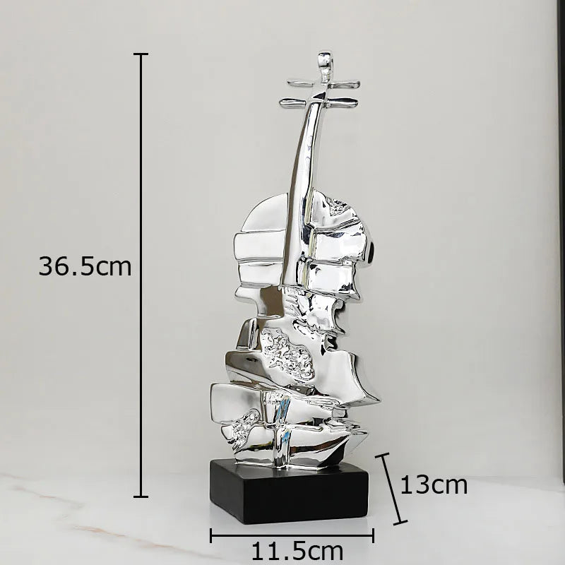 DecorBites™ Golden Violin Sculpture Resin Art Ornament Stack Violin Statue Decor