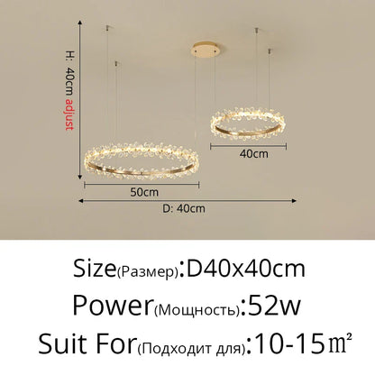 DecorBites™ Crystal Ring LED Chandelier: Modern Luxury Pendant Lamp for Home Decor