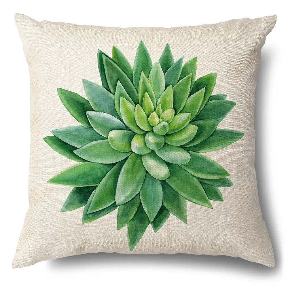DecorBites™ Green Leaves Decorative Pillow Case - Simple Style Cotton Linen Sofa Cushion Cover