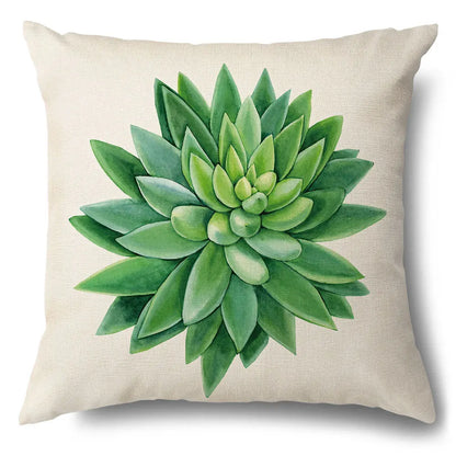 DecorBites™ Green Leaves Decorative Pillow Case - Simple Style Cotton Linen Sofa Cushion Cover