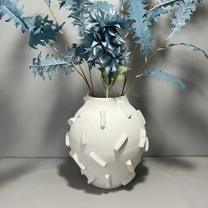 DecorBites™ Geometric Block Ceramic Vase - Abstract Floral Arrangement - Home Decor Handicraft