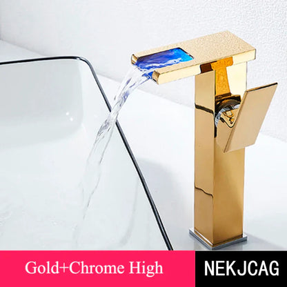 DecorBites™ LED Waterfall Basin Faucet: Black Mixer Tap with Light, Deck Mount Kitchen Sink