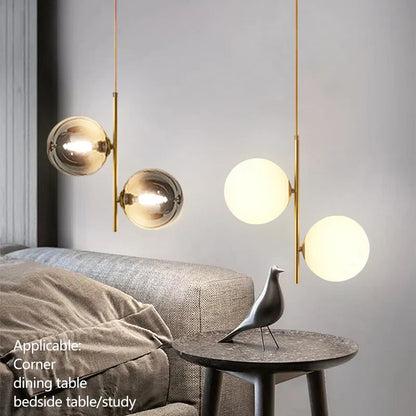 Nordic Glass Globe Pendant Light in Gold and White