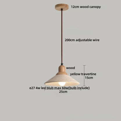 DecorBites™ LED Wood Canopy Pendant Lights Yellow Travertine Stone Hanging Lamp