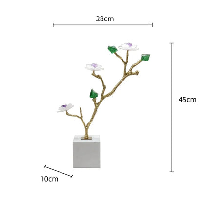 DecorBites™ Crystal Flower Tree Sculpture: Golden Branches Metal Figurine for Home Decor