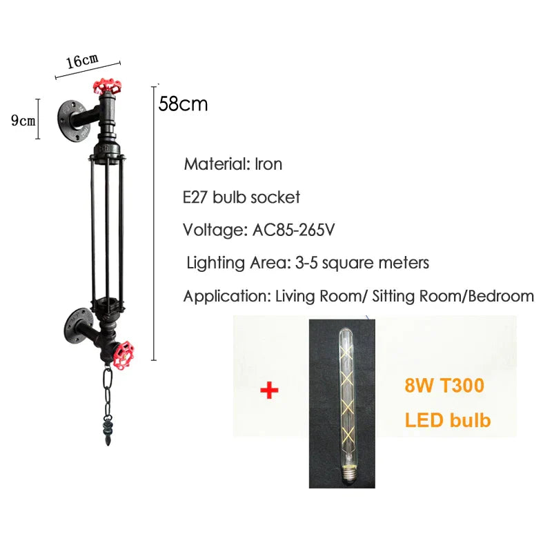 DecorBites™ Industrial Pipe LED Wall Sconce for Bedside Bedroom Aisle Cafe Restaurant