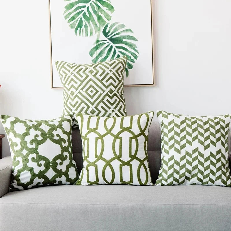 Green Geometric Cushion Cover 45x45cm Cotton Blend