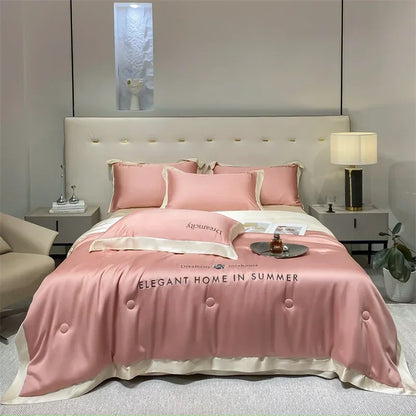 DecorBites™ Ice Silk Embroidered Quilt Set: Luxury European Style, Cooling Comforter