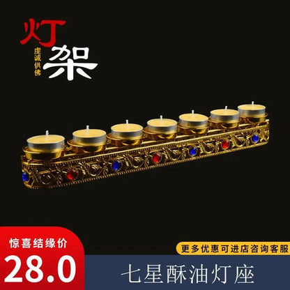 DecorBites™ Gem Inlaid Candlestick Stand for Buddhist Wedding Altars & Decor.