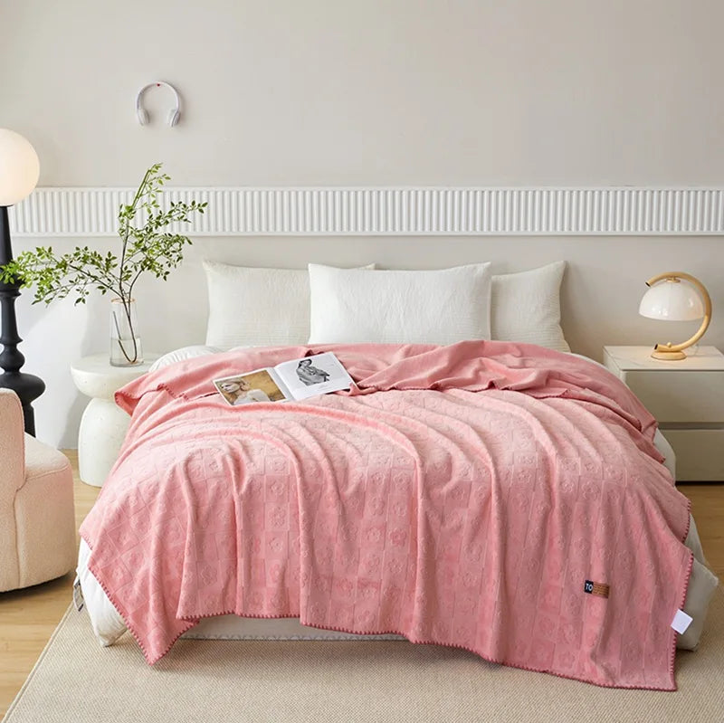 DecorBites™ Jacquard Milk Velvet Air Conditioning Blanket | All Seasons Warmth & Travel Shawl