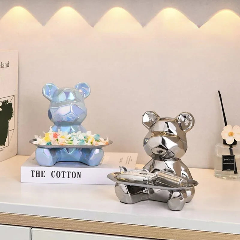 DecorBites™ Geometric Bear Piggy Bank Key Tray Cosmetic Bookshelf Statue & Storage Box