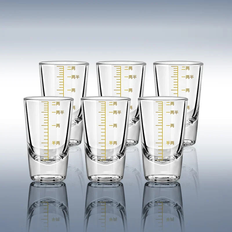 DecorBites™ Glass Spirit Set - Graduated Line Brandy Cups, Transparent Liquor Drinking Glasses