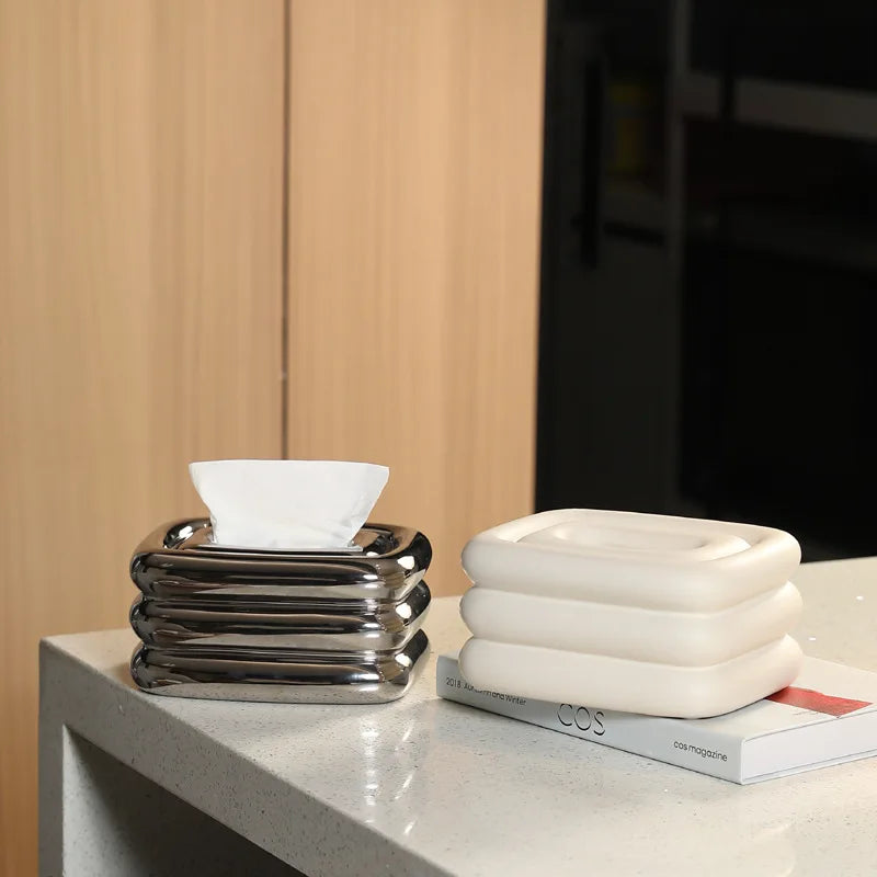 DecorBites™ Geometric Fringe Ceramic Tissue Box Rectangle Desktop Holder Home Decor Storage