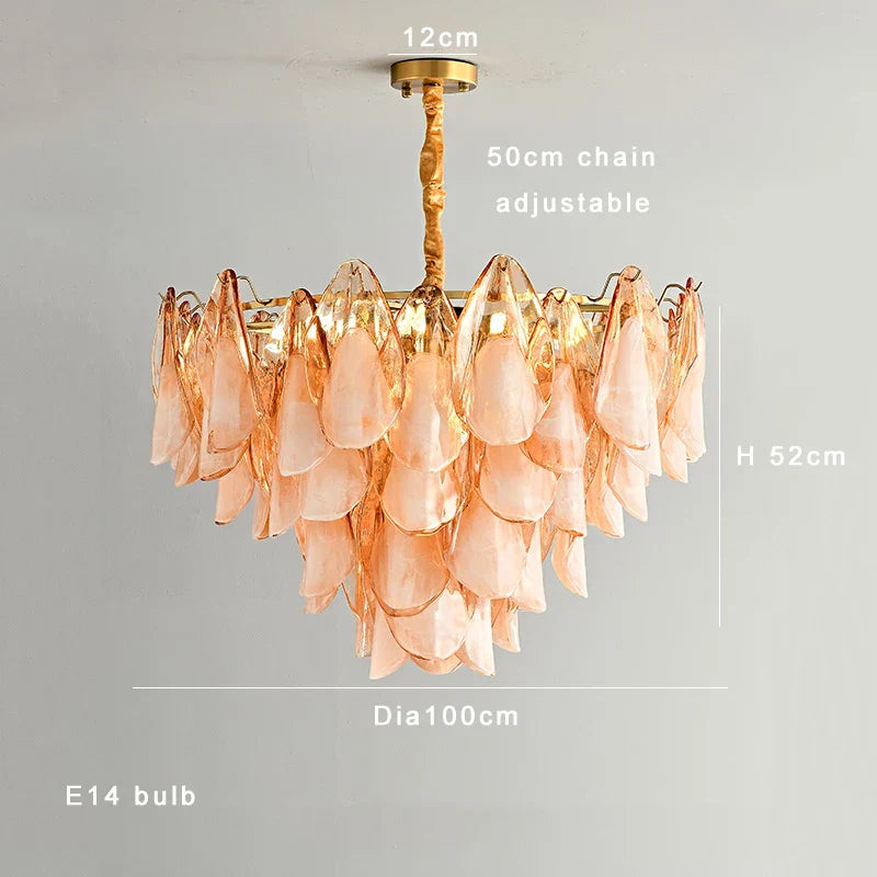 DecorBites™ Gold Chrome Dimmable Amber Glass Petal Chandelier – French Design Luxury Hanglamp