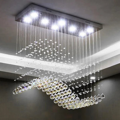 DecorBites™ Crystal LED Chandelier: Stylish Rectangle Pendant Light for Home, Office, and Cafe