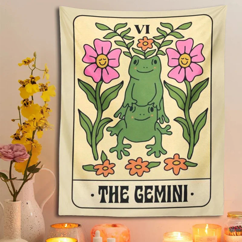 DecorBites™ Gemini Frog Constellation Wall Hanging Tapestries for Boho Room Decor