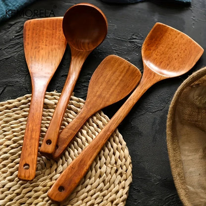 DecorBites™ 4-Piece Wooden Kitchen Utensil Set | Nonstick Cooking Tools