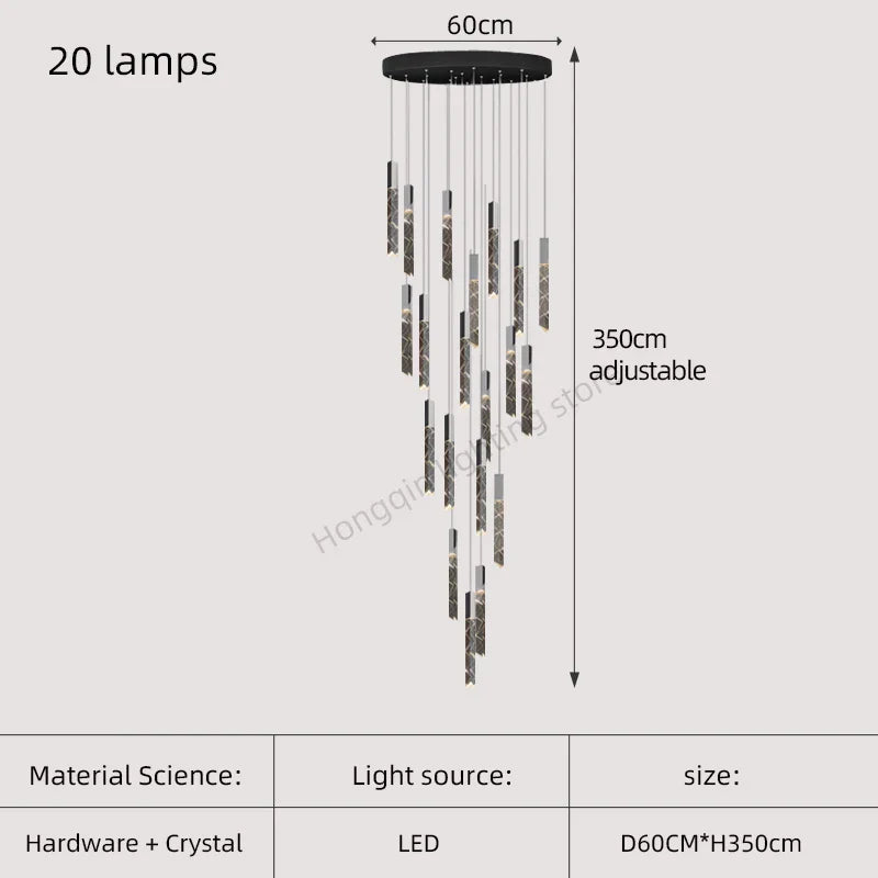 Gold Crystal Stair Chandelier 25-Lamp Design