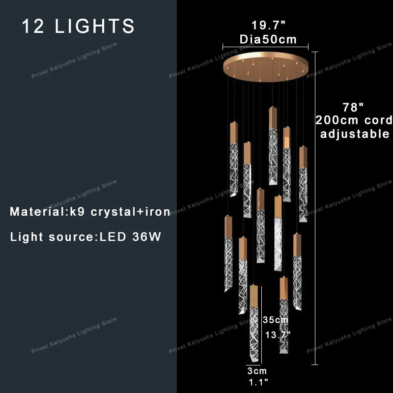 DecorBites™ Crystal Circular Staircase Chandelier for Villa Duplex Foyer Decoration