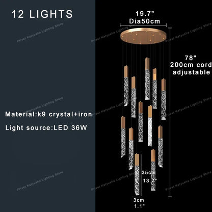 DecorBites™ Crystal Circular Staircase Chandelier for Villa Duplex Foyer Decoration