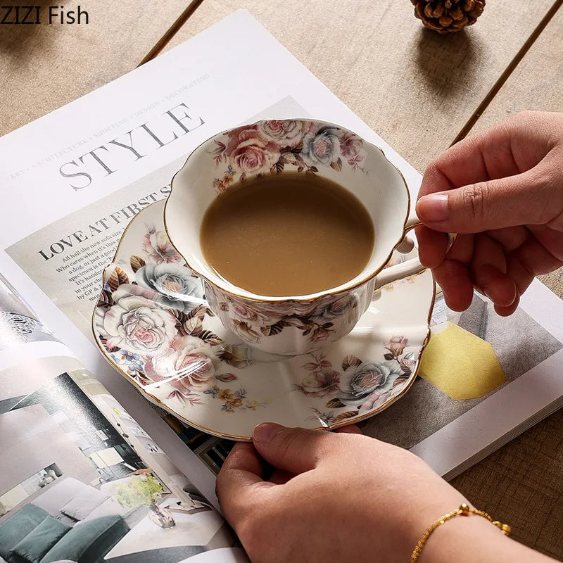 DecorBites™ Lace Edge Ceramic Tea Cup & Saucer Set for Dining & Coffee Table
